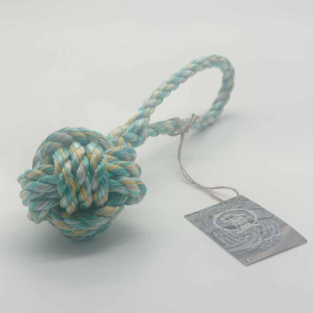 Reclaimed Rope Monkey Fist – Small (Turquoise/Yellow) - Image 2