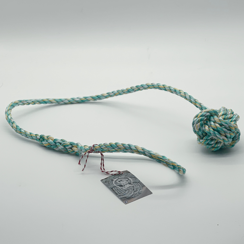 Reclaimed Rope Monkey Fist - Large (Turquoise/Yellow) - Image 2